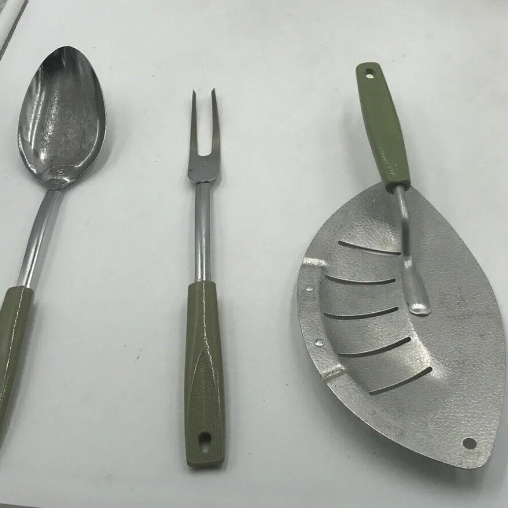Vintage Chromium Plated Ekco USA Kitchen Utensil Lot Avocado Green Campbells S&P